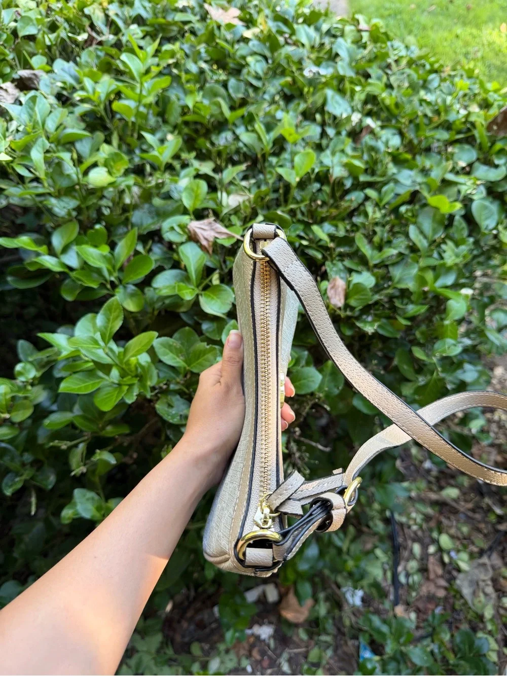 Unlisted Beige and Cream Monogram Shoulder Bag with Gold Hardware